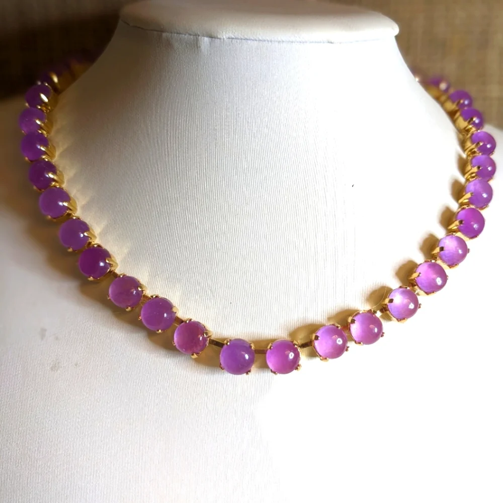 Natural Lavender Purple Jade Necklace in 14K Gold Plated - Picture 2 of 6